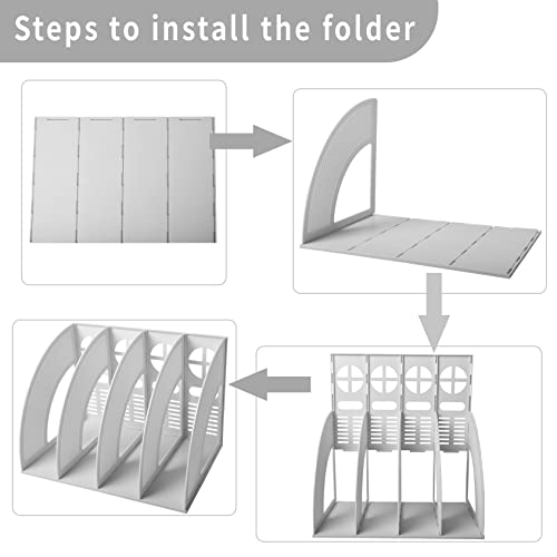 Marte Vanci Magazine File Holder Desktop Book Organizer Plastic Storage Sturdy Vertical 4 Section Folder (Light Gray) - color: Light Gray 4 Section
