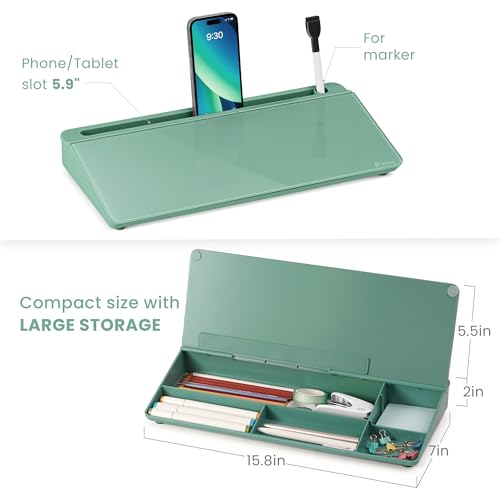 Varhomax Glass Desk Whiteboard with Storage - color: Green