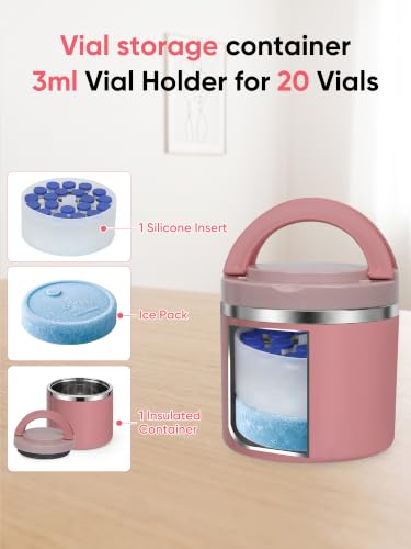 3ml Peptide Case for Fridge, 20slots Peptides Vial Jar with Ice Pack Pink - color: 20slots Pink Jar+ice Pack