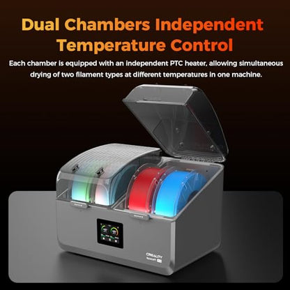 Creality Filament Dryer Box 4 Spool, SpacePi X4 3D Printer Filament Storage Box, Dual Independent Heating Chambers, Rapid Heating Up to 85℃, Active Dehumidification, for PLA,PETG,ABS,TPU,Nylon,etc - color: Dark Gray