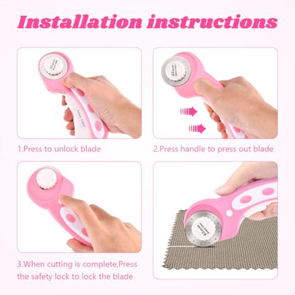 45mm Rotary Cutter with 10 Extra Replacement Blades, with Safety Lock - color: Pink