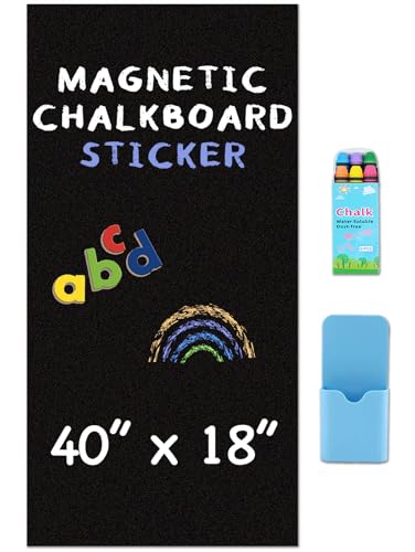 Magnetic Chalkboard Wallpaper Peel and Stick 40" x 18", Self-Adhesive Chalkboard Contact Paper with Starter Kit - Ideal for Home - color: Chalkboard, size: 40"W x 18"H
