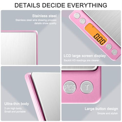 0.01g High Precision Kitchen Food Scale, Diyife 500g Portable Digital Scale - color: Pink
