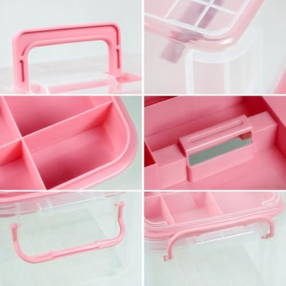 2-Tier Medicine Organizer - Plastic Portable Storage Box with Handle Pink - color: Pink