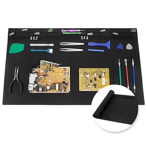 Extra Large Soldering Mat, 27.6''x15.7'' Oversized 932°F Heat Resistant Silicone Repair Mat for Electronics Phone Laptop Repair, BGA Soldering Gun Iron (Black - color: Black