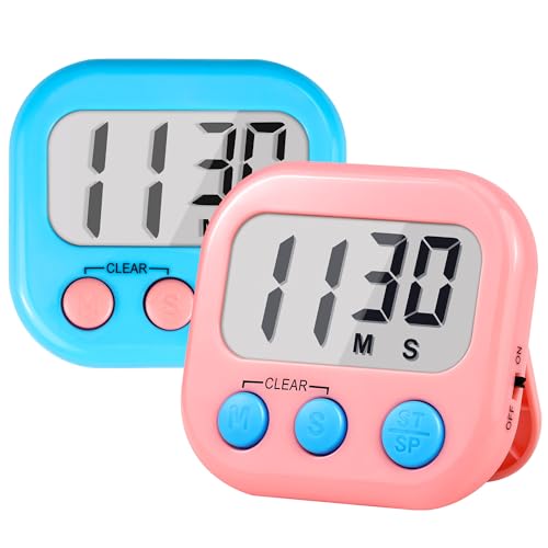 Timer for Kids Digital Kitchen Timers for Cooking- 2 Pack Blue Pink - color: Blue Pink