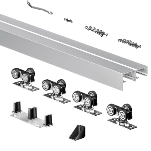 Heavy Duty Bypass Sliding Closet Door Track Hardware 96", 8 FT Aluminium Pocket Track Rail Set, Smoothly and Quietly, for 2 Door System,Silver - size: XC40 96"