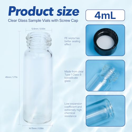 4mL Glass Sample Vial, 13-425 Screw Cap with PE Liner, 100-Pack - size: 4ml