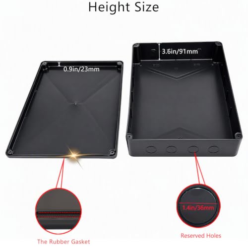 Outdoor Waterproof Box,Junction Box Reserved Holes IP65 ABS Plastic Electrical Boxes Power Cord Enclosure Project Box Black15.7 x 13.8 x 4.7 inch(400x350x120mm) - size: 15.7" x 13.8" x 4.7"