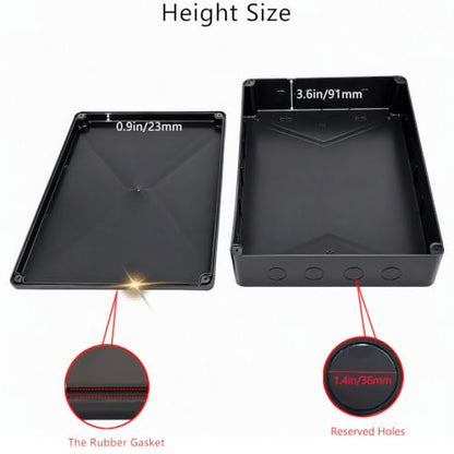 Outdoor Waterproof Box,Junction Box Reserved Holes IP65 ABS Plastic Electrical Boxes Power Cord Enclosure Project Box Black15.7 x 13.8 x 4.7 inch(400x350x120mm) - size: 15.7" x 13.8" x 4.7"