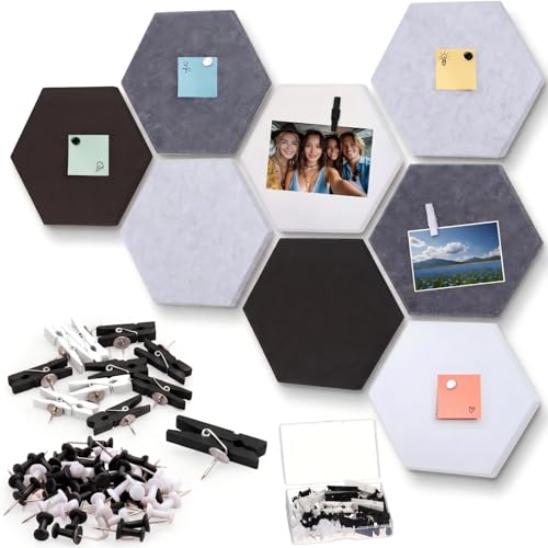 Mooliwe 8 Pcs 12 Inch Hexagon Cork Board Tiles Pins Clips, Black White - color: Black White