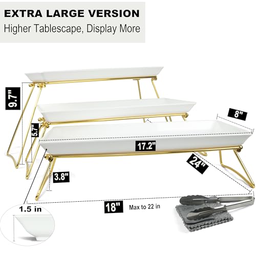 Czlizdyt Extra Large 3 Tier Serving Tray Set, 24x22x9.7 inch - color: Gold