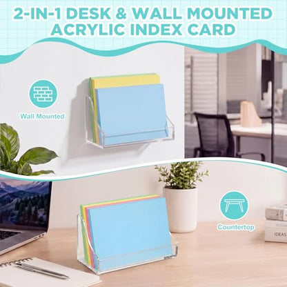 Dunzoom 2 Pack 3 x 5 Inch Acrylic Index Card Holder, 2-in-1 Desk & Wall Mounted Index Card Display Stand, File Box Postcard Holder Clear Display Case for Office Business Back to School - size: 3 x 5 Inch