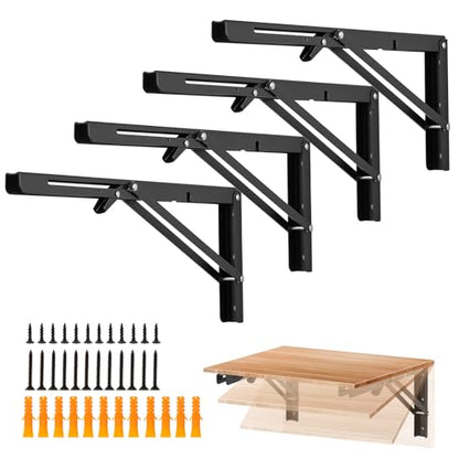 Ravinte Matte Black Folding Shelf Brackets, 16 Inch, 4 Pack - size: 16 Inch