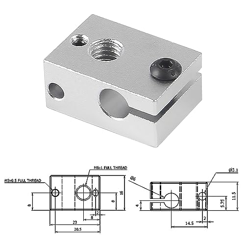 V6 High Temperature Copper Plated Heater Block 3D Printer V6 Heater Block Compatible with PT100 Cartridge Sensor V6 Hotend Prusa i3 MK3/MK3S Hotend(Pack of 8Pcs)