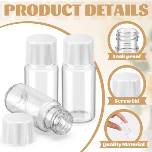 LemonRoad 200 Pcs 10 ml Plastic Vials with Screw Caps and Plastic Stoppers - color: White