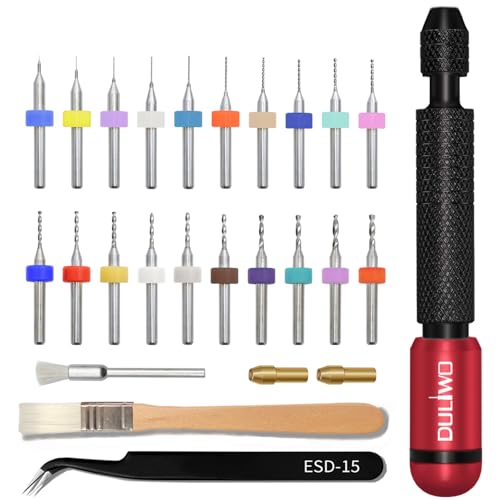 Precision Pin Vise Hand Drill Manual, 26PCS Micro Drill Bit Set - color: Red