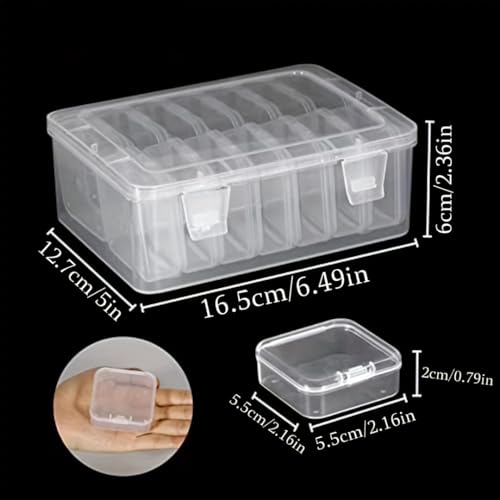 Plastic Storage Organizer Box with 14 Mini Inner Cases, Divided Container for Beads, Jewelry, Small Hardware, Craft Supplies (Transparent) - color: Transparent