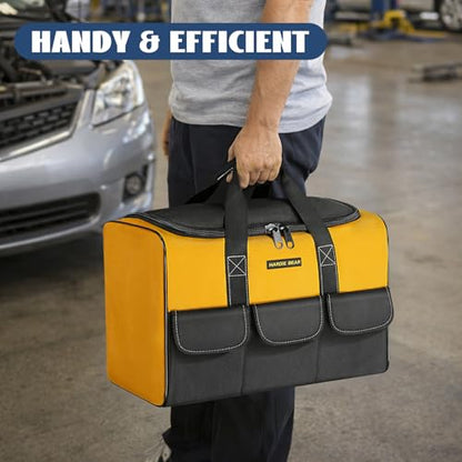 Tool Bag, 17 Inch, Yellow and Black, Wide Mouth Opening, Reinforced Handle, 3 Front Pockets - size: 17INCH/43CM