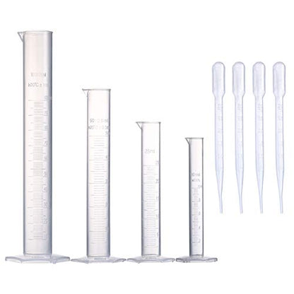 Measuring Cylinder Set, 4 Sizes Graduated Polypropylene Lab Test Tubes