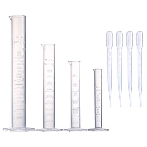 Measuring Cylinder Set, 4 Sizes Graduated Polypropylene Lab Test Tubes