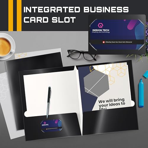 Better Office Products 2 Pocket Glossy Laminated Black Paper Folders, Letter Size, Black Paper Portfolios, Box of 25 - color: Black
