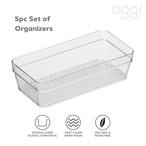 Oggi Set of 5 Clear Drawer Organizers - (1) 3x6.25, (2) 3x9.5, (2) 3x12.5 - Ideal for Organizing Kitchen Drawers, Office, Desk, Silverware, Kitchen Utensils, Cosmetics and Bathrooms - size: Set of 5