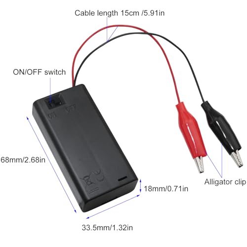 3PCS 2 AA Battery Holder with Cover and Switch and Cable Alligator Clip Medium Battery Holder Box Organiser with ON Off Switch Alligator Clip Wire Cable Black
