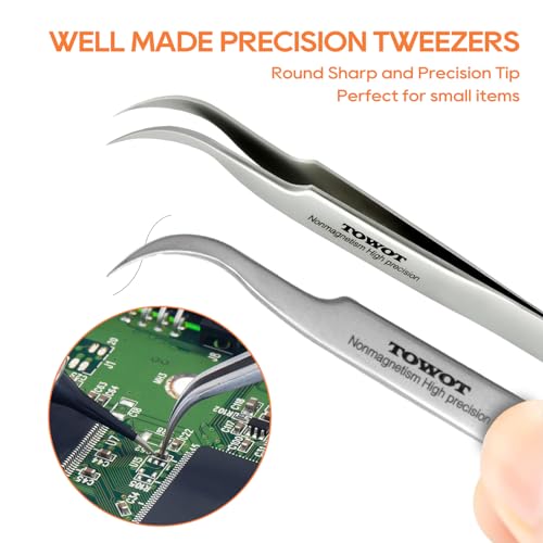 TOWOT Precision Tweezers, Stainless Steel Pointed Tweezers for Craft, Electronics, Soldering, Experimental Work, Jewelry-Making, Non-Magnetic Industrial Tweezers - size: 140mm