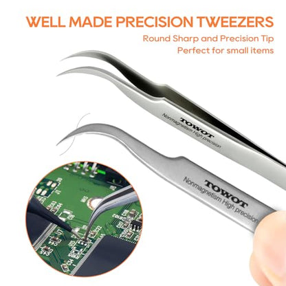 TOWOT Precision Tweezers, Stainless Steel Pointed Tweezers for Craft, Electronics, Soldering, Experimental Work, Jewelry-Making, Non-Magnetic Industrial Tweezers - size: 140mm