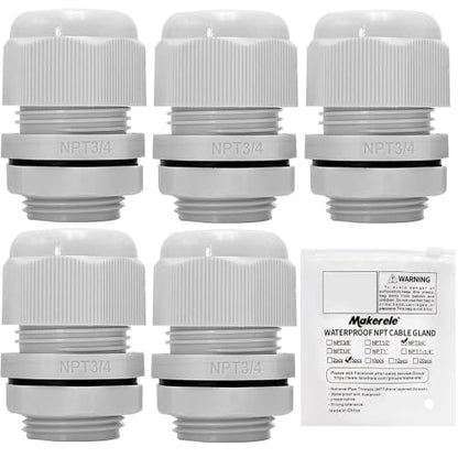 MAKERELE 3/4 Inch 5pcs NPT Cable Glands IP68 Waterproof Adjustable 13-18mm - color: Grey, size: 3/4" 5pcs BAG