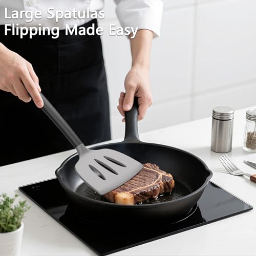 Coukre 3 Pack Silicone Spatula Set, Heat Resistant to 500°F, BPA-Free - color: GrayBlack