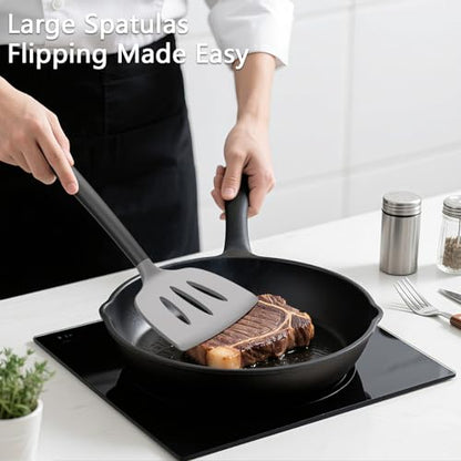 Coukre 3 Pack Silicone Spatula Set, Heat Resistant to 500°F, BPA-Free - color: GrayBlack