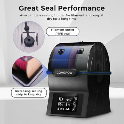Comgrow Filament Dryer Box, SH02 Dry Box Filament Sealed Storage Box 3D Printer 2 Spools Holder with PTC Fast Heater, Filament Dehydrator with Touch Screen Compatible with PLA PETG TPU ABS 1.75/2.85mm - color: Graphite Black