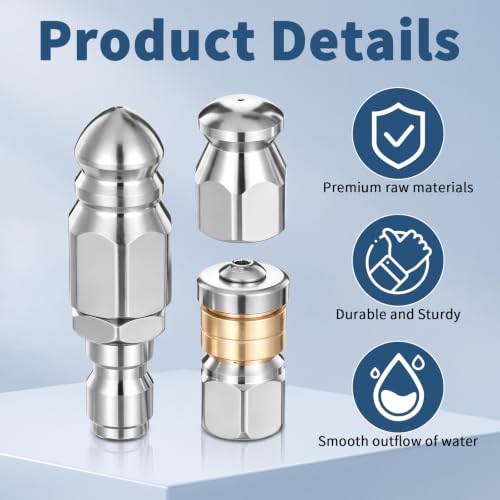 3Pcs Sewer Jetter Nozzle, Pressure Washer Sewer Jetter Nozzle Kit