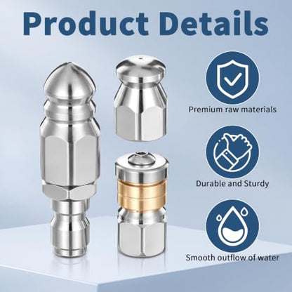 3Pcs Sewer Jetter Nozzle, Pressure Washer Sewer Jetter Nozzle Kit