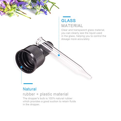 PH PandaHall Set of 12, Glass Eye Droppers for Essential Oil 10ml (1/3 Ounce) Pressure Rotating Cover Oil Droppers Pipettes Roller Tops for 10ml Essential Oil Bottles - color: Fit for 10ml Bottle