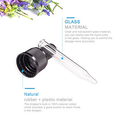 PH PandaHall Set of 12, Glass Eye Droppers for Essential Oil 10ml (1/3 Ounce) Pressure Rotating Cover Oil Droppers Pipettes Roller Tops for 10ml Essential Oil Bottles - color: Fit for 10ml Bottle