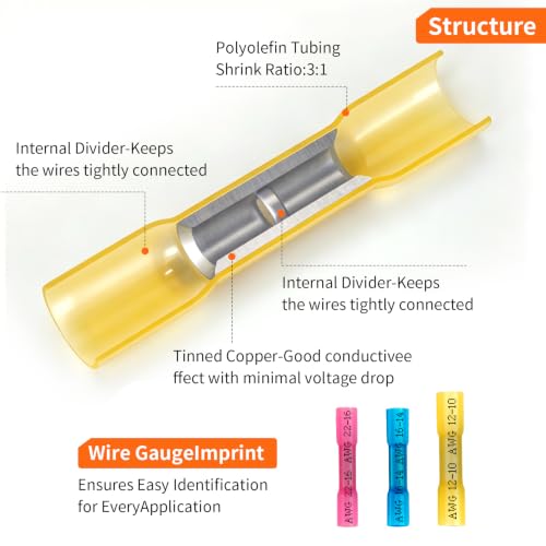 200PCS Heat Shrink Wire Butt Connectors Kit 22-10 Gauge Wire - color: 200pcs(22-10)