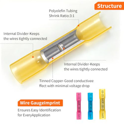 200PCS Heat Shrink Wire Butt Connectors Kit 22-10 Gauge Wire - color: 200pcs(22-10)