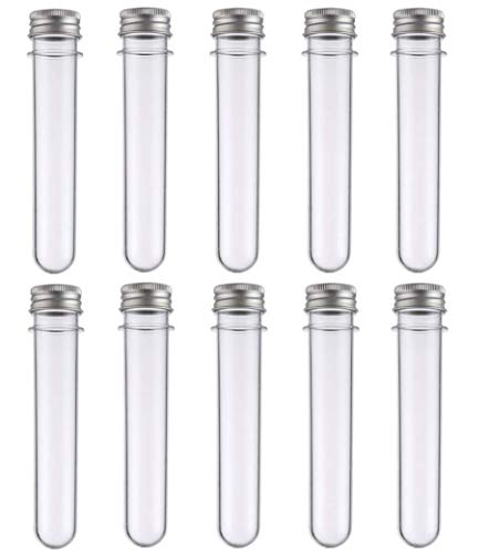 10 Pack 40ml Clear Plastic Test Tubes with Screw Caps Multi- Purpose Plastic Vials Containers for Scientific Experiments, Party, Decorate The House, Candy Storage