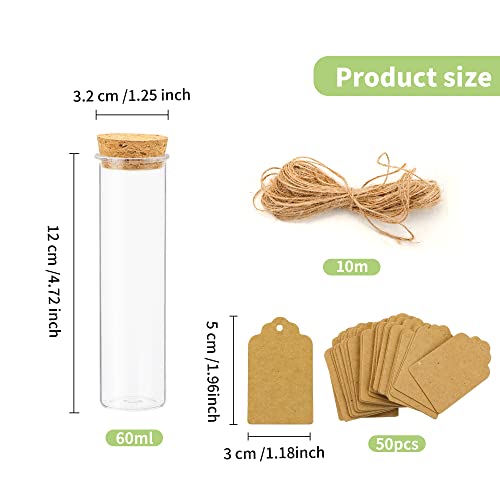 20 Pcs 60ml Plastic Test Tubes with Cork Stoppers, 120x30MM - size: 60 ML