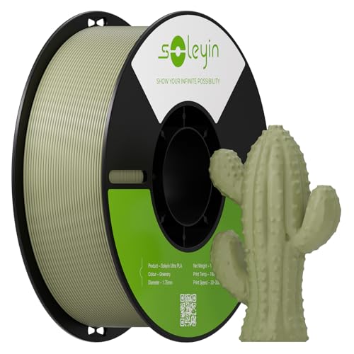 Soleyin 3D Printer Filament, Neatly Wound PLA Filament 1.75mm 1kg Spool (2.2lbs), High-Speed Printing, Dimensional Accuracy ±0.02mm, Strong Toughness & No Warping, Fit Most FDM 3D Printers,Green - color: 1kg Pla Green, size: Pla