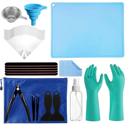 30 Piece Resin Cleaning Kit Includes 3D Model Polishing Tools, Funnel, Gloves, Silicone Mat, Multi-Function Water Bottle, Scrapers, Cleaning Cloths and Tweezers for Post-Processing and Maintenance - style: Type 4