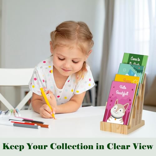 4 Tier Pine Wood Brochure Display Stand 6 x 9 inch Brochure Holder Pamphlet Display Stand for 5.5 x 8.5 inch 5 x 7 inch Booklets Menus Postcard Holder Multi Purpose Organizer - color: Wood Color Pine