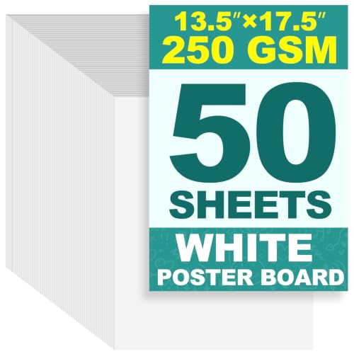 13.5" x 17.5" Poster Board, 50 Pack White Poster Board, 250gsm Poster Paper