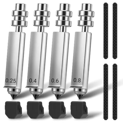 for Anycubic Kobra X/Kobra 4 Hardened Steel Nozzle-0.25/0.4/0.6/0.8mm - color: 4PCS 0.25/0.4/0.6/0.8mm