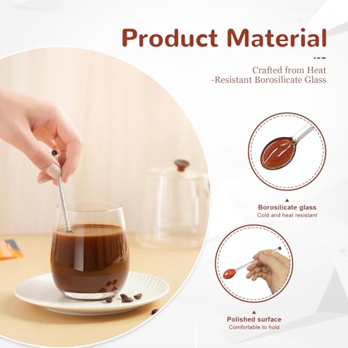 Glass Spoons for Coffee, 5 Pcs 5.5 Inch Heat Resistant Borosilicate Stirring Spoons, Reusable Coffee Spoons for Coffee Bar, Espresso, Tea & Dessert