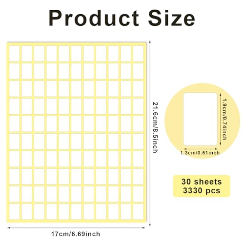 Sliverdew White Labels Stickers, 3300 Pack Small 0.5" x 0.75", Removable Blank Labels for School, Office, Kitchen, 110 Labels per Sheet, Paper, Rectangular, 3300pcs - color: 3330pcs 13x19 Mm