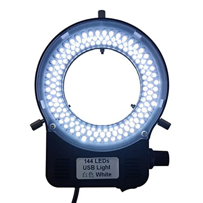 USB LED Ring Light Illuminator, 144 64 LED White Adjustable Lamp for Industry Monocular Binocular Trinocular Stereo Video Lens Microscope & Camera (USB 144 LEDs)… - color: 144 LED